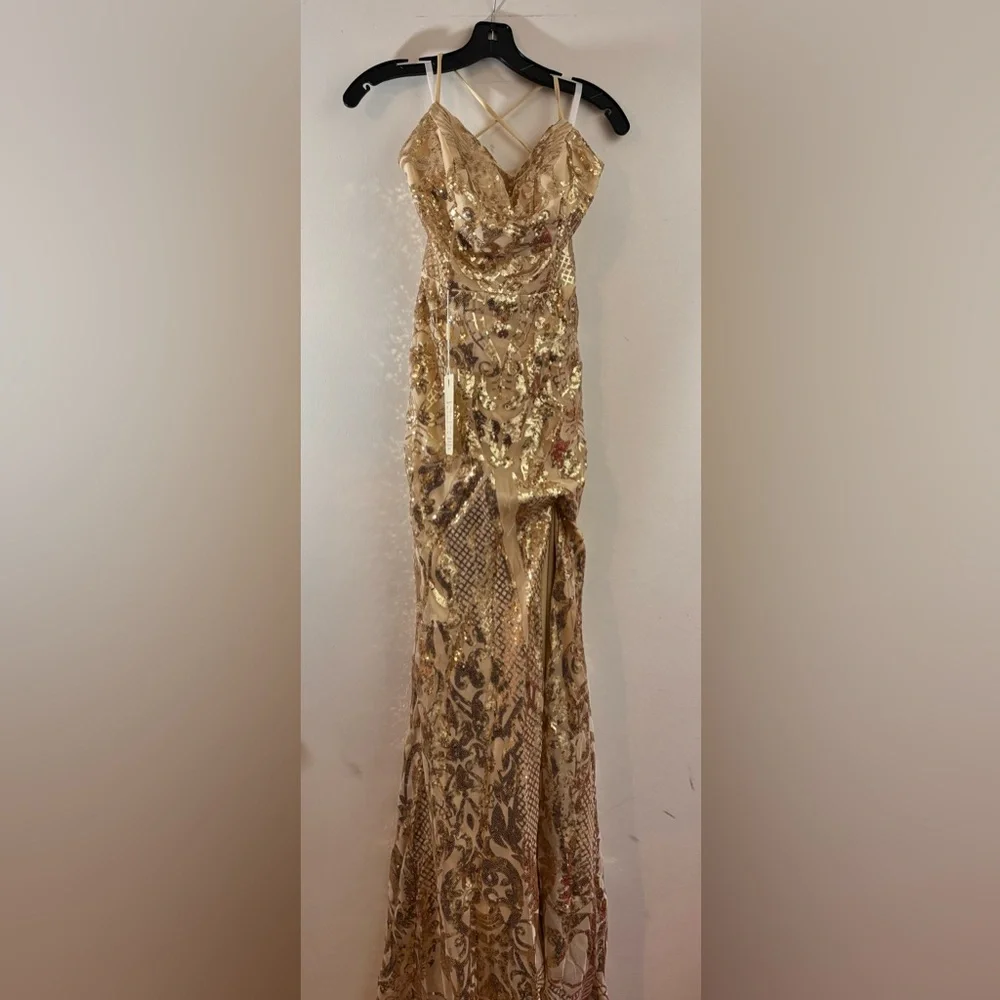 New Sparkly Sequin Mermaid Dress Spaghetti Straps Formal Evening Dress Slit - Picture 3 of 7